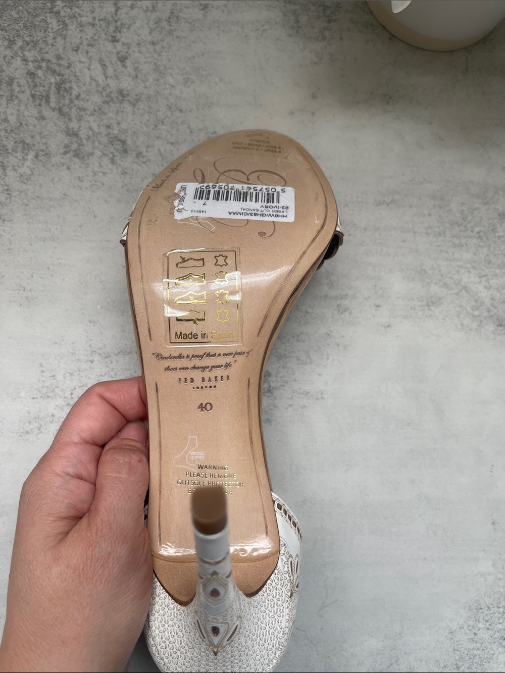 Ted Baker Cimaa Ivory and Rose Gold Laser Cut Floral Stiletto Heeled Sandal - Picture 5 of 10